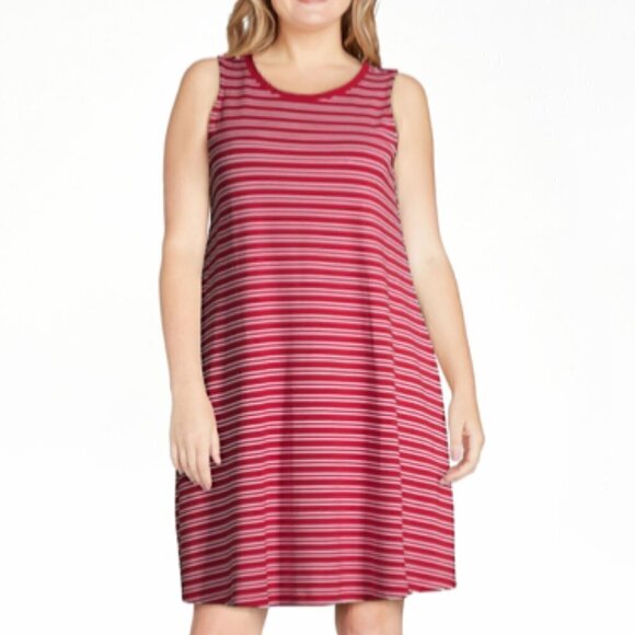 Time and Tru NWT SZ M  (8-10) red & white stripe tank dress comfy - Picture 2 of 10